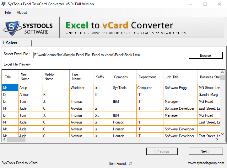 excel contacts to vcard